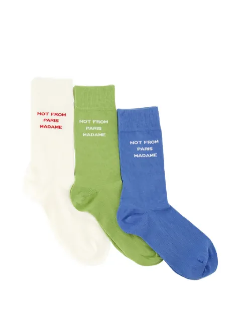 Drôle De Monsieur slogan-print ribbed-cuff socks (set of three) White KSK101CO024MC