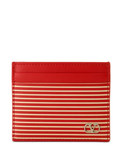 Valentino Garavani VLogo Signature cardholder in rainy calfskin with striped print Red YP0AP4QWC