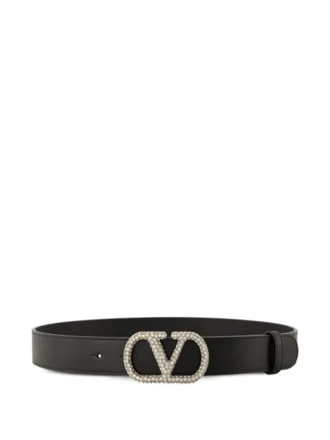 Valentino Garavani VLogo Signature belt in shiny calfskin with crystals 30mm Black WT0SM3DHQ