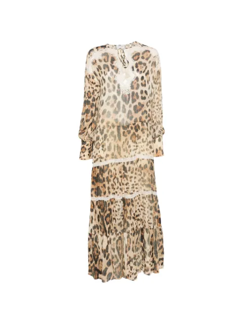 ERMANNO FIRENZE leopard-print lace-trim midi dress Neutrals D48EQ075CSEC3
