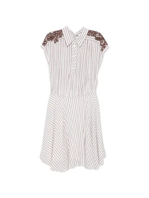 ERMANNO FIRENZE lace-trimmed striped mini shirt dress White D48EQ083ES2