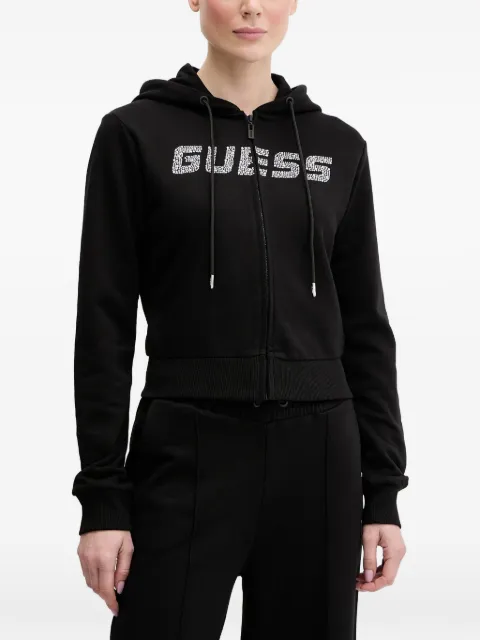 GUESS USA rhinestone-embellished zip-up hoodie Black V5GQ10KCRP0