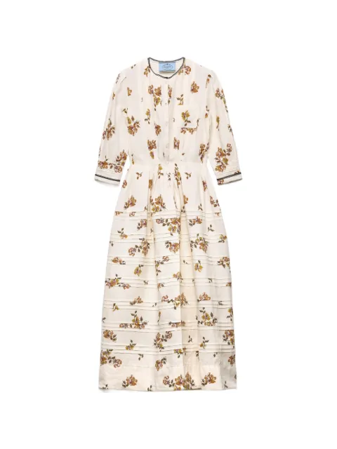 Prada long printed linen dress Neutrals P3S78RSOOO1920