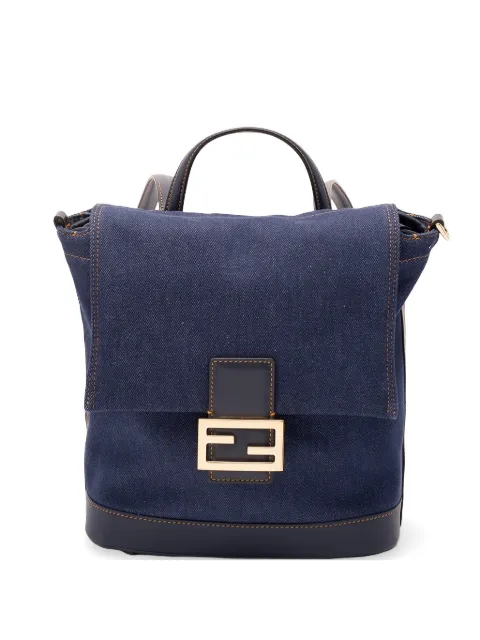 FENDI FF-plaque denim backpack Blue 8BZ057AWVF