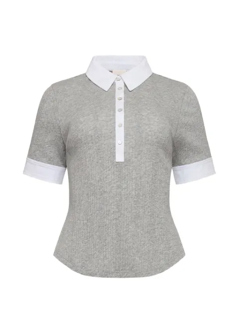Cinq A Sept Jaden ribbed-knit polo top Grey ZT73012023Z