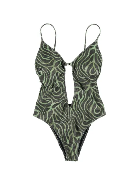 Matinée Lilly zebra-pattern cut-out swimsuit Green CB7059