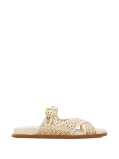 Ferragamo Gancini buckle crossover slides Neutrals 793717