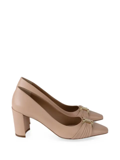 Ferragamo Gancini ornament pumps with bock heels Pink 796621