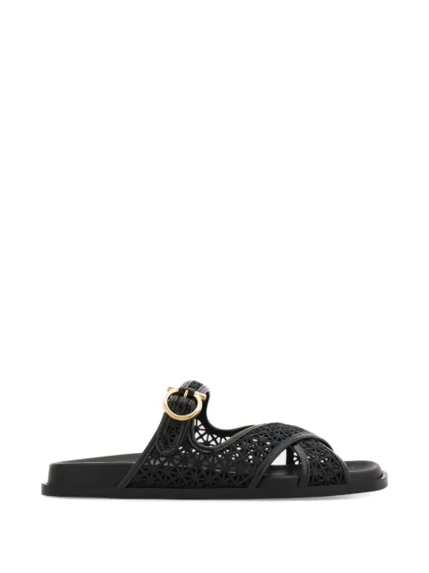 Ferragamo Gancini buckle crossover slides Black 793716