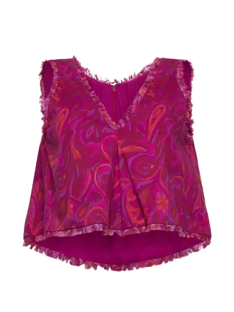 Cinq A Sept Ibbie Paisley Bloom frayed-edge blouse Pink ZW219711733ZPGRM
