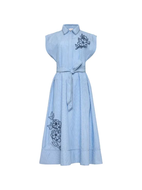 Cinq A Sept Callie floral-embroidered striped dress Blue ZD3469A12422Z