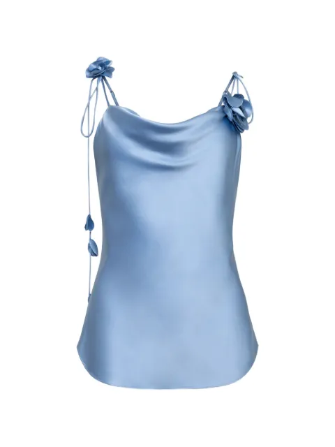 Cinq A Sept Marta flower-appliqué cowl-neck blouse Blue ZW6461A1468Z