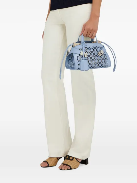Ferragamo mini Hug crochet-knit tote bag Blue 793432