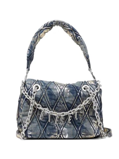 Diesel Charm D quilted metallic-foil shoulder bag Blue X10781P9071