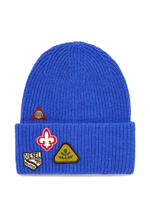 Diesel K-Phat patch-detail ribbed-knit beanie hat Blue A242330QMCJ