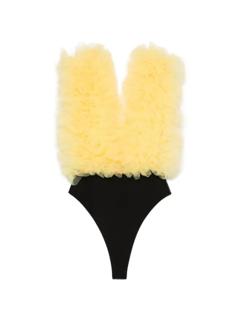 Alchemy ruffled tulle-panel bodysuit Yellow LIA758