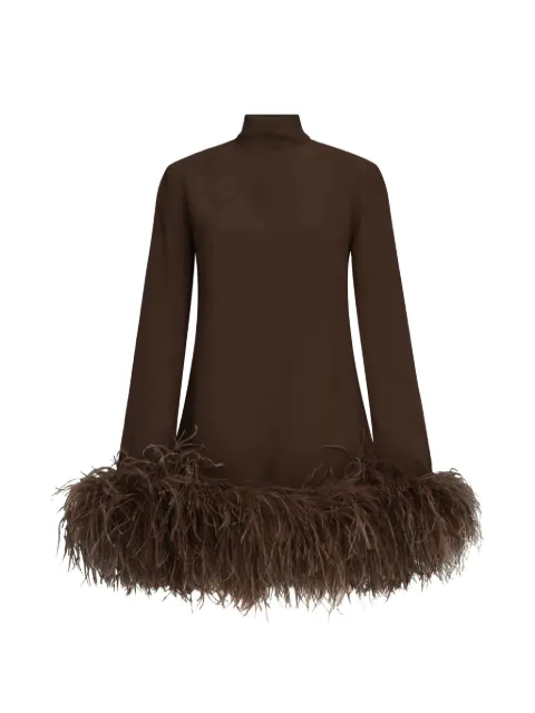 Taller Marmo Gina feather-trim dress Brown TMCORE11701