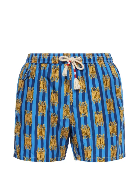 MC2 Saint Barth tiger-print striped swim shorts Blue LIG001301051L