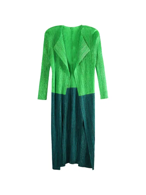 Pleats Please Issey Miyake Swing colour-block coat Green PP66JO482