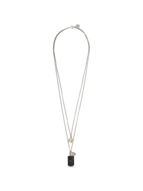 Ermanno Scervino faux-pearl dog-embellished dog tag necklace Silver D423X708SMWY42A7