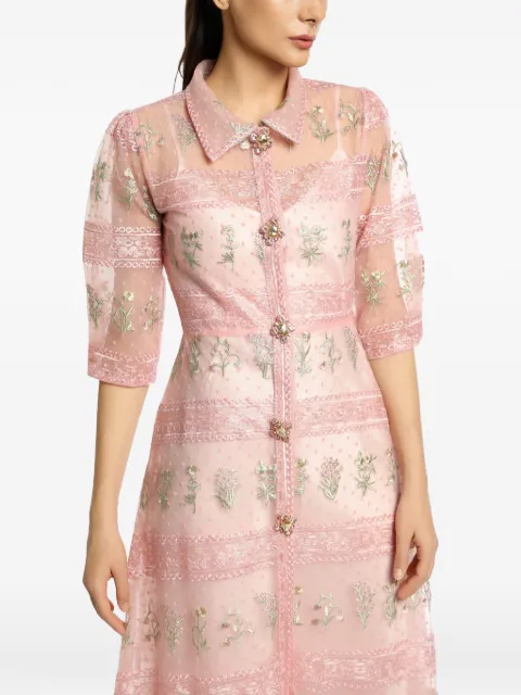 MIAU by Clara Rotescu Shula floral-embroidered tiered dress Pink SHULA