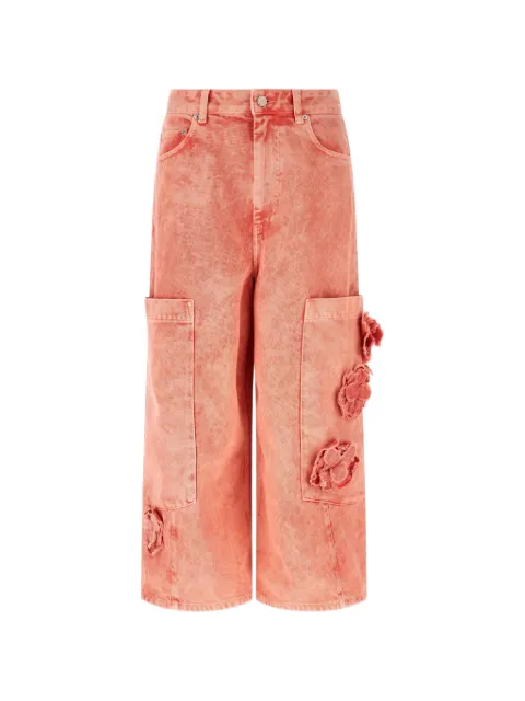 GANNI floral-appliqué cargo jeans Orange A1100167