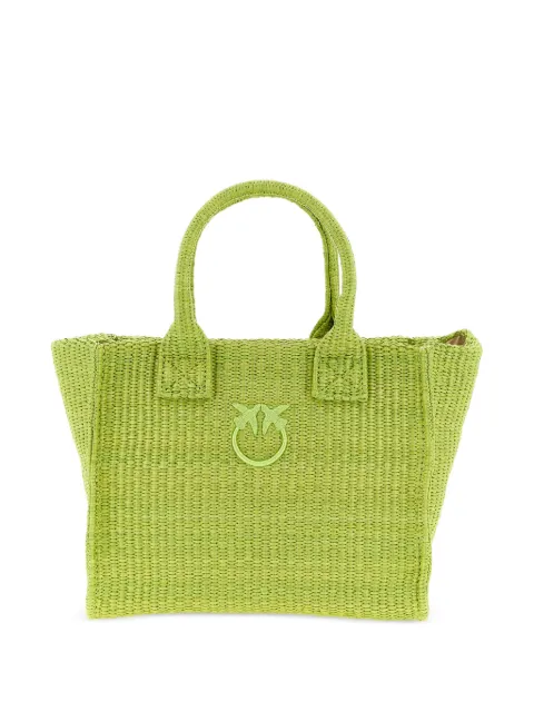PINKO Love Birds diamond woven tote bag Green 106832A39Y