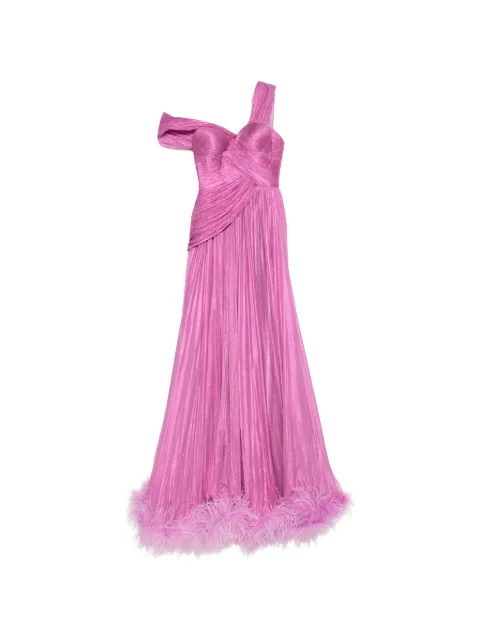 Iris Serban feather-trimmed pleated maxi dress Pink CARLA
