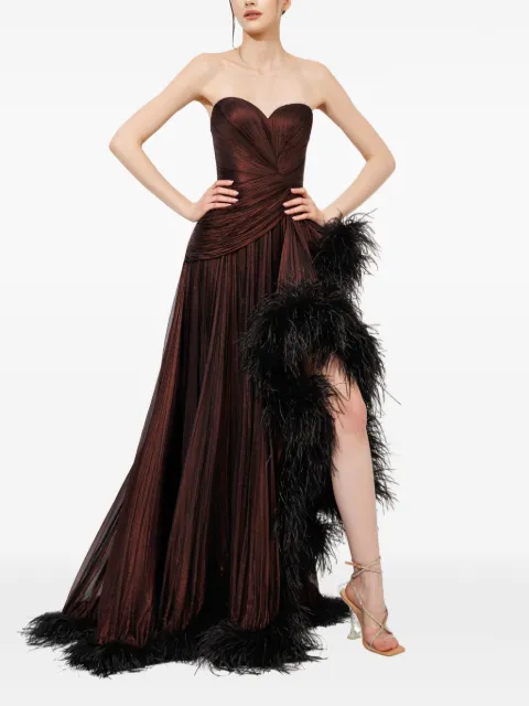 Iris Serban Lera feather-trim gown Brown LERA