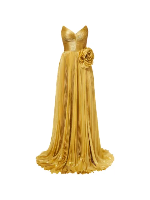 Iris Serban Mey floral-appliqué pleated gown Gold MEY
