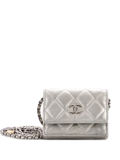 CHANEL Pre-Owned Flap Card Holder on Chain with Charms Quilted Aged Calfskin Mini crossbody bag Metallic A32N2BZJSIWA7ERO