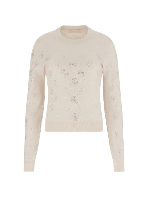 GUESS USA rhinestone-embellished logo-pattern sweater Neutrals W6RR66Z3JD2