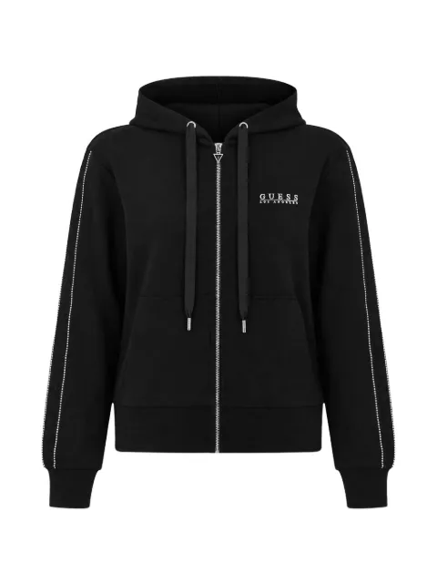 GUESS USA rhinestone-embellished zip-up hoodie Black W6RQ12KBYE2