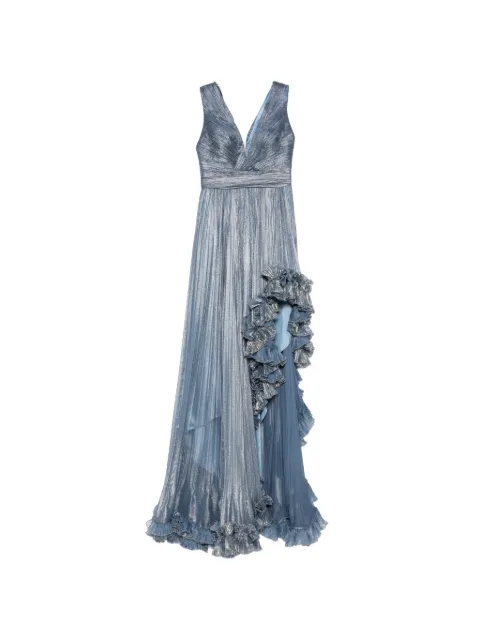Iris Serban Ariana ruffled pleated maxi dress Blue ARIANA