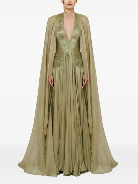 Iris Serban Sonya pleated cape gown Green SONYA