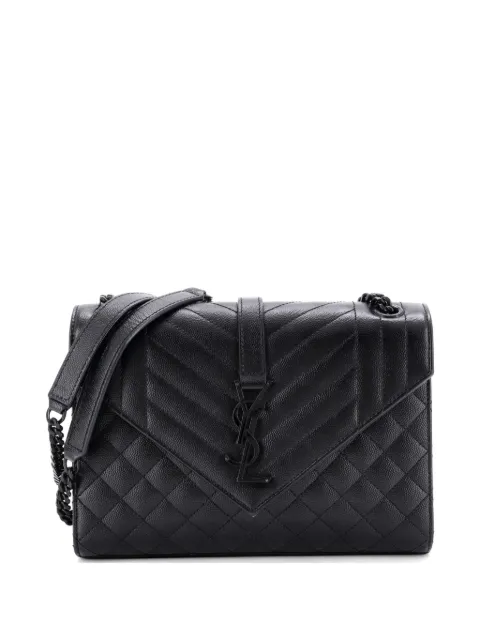 Saint Laurent Pre-Owned Classic Monogram Envelope Satchel Mixed Matelasse Leather Medium shoulder bag Black Q0RV4R1RNLIFWR8F