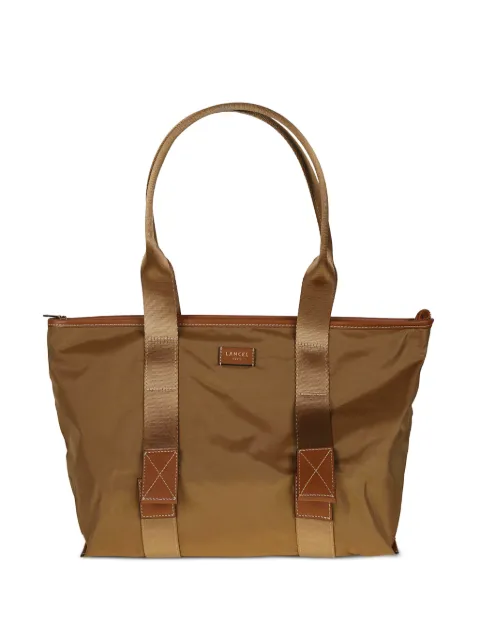 Lancel logo-plaque leather-trim tote bag Brown A13995