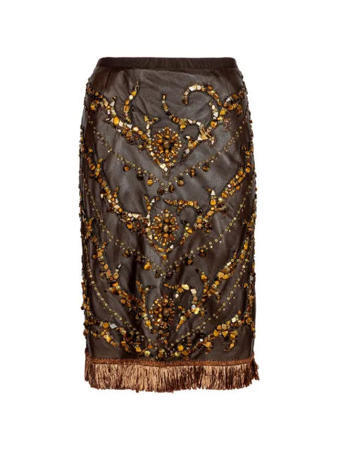 Dolce & Gabbana Pre-Owned embellished fringe-trim skirt Brown CSVM9177