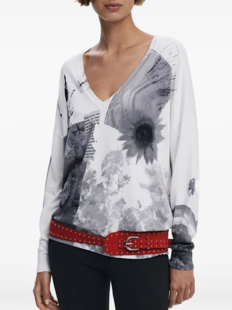 Desigual graphic-print V-neck top White 25WWJF15BI1000
