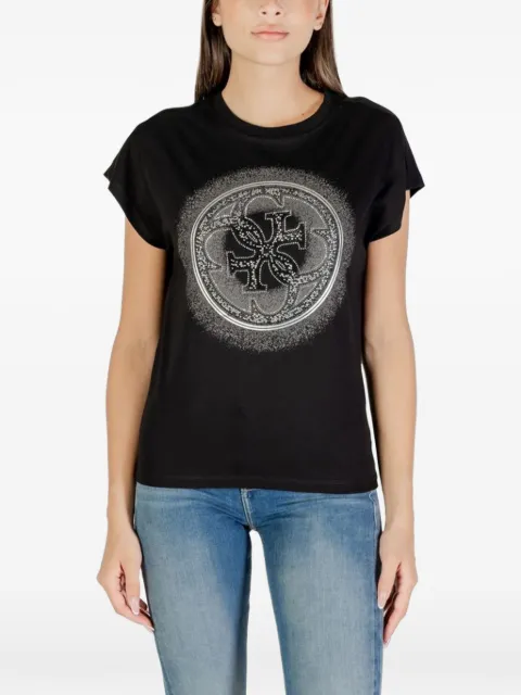 GUESS USA rhinestone-embellished logo T-shirt Black W5YI14I3Z14