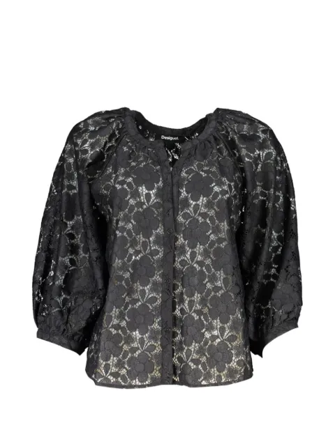 Desigual floral-lace puff-sleeve blouse Black 24SWBW02NE2000