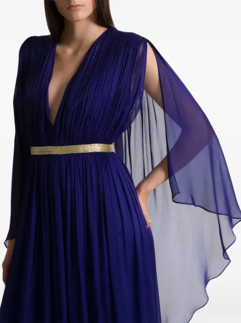 Alberta Ferretti cape-sleeve pleated gown dress Blue AEF261M04640115