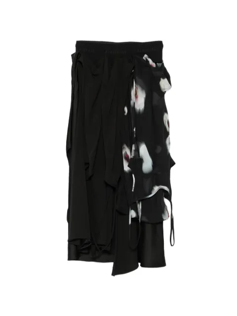 ALAINPAUL poppy-print draped midi skirt Black S5WSK02