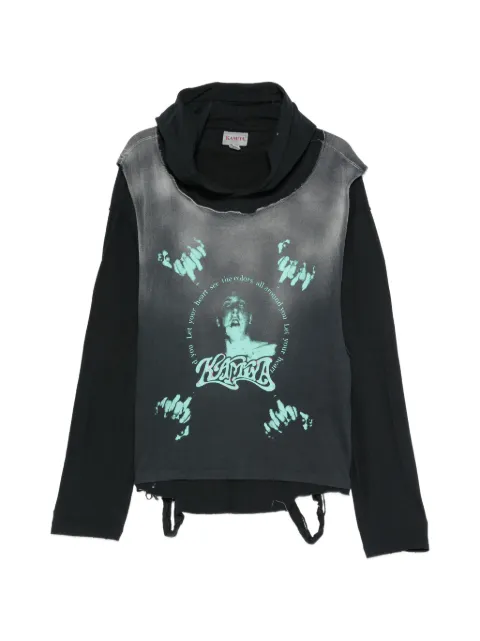 KAMIYA layered graphic-print hoodie Black G16HD0761