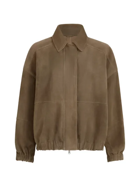 Brunello Cucinelli couture suede outerwear jacket with shiny zipper pull Brown MPCAI7594C9801