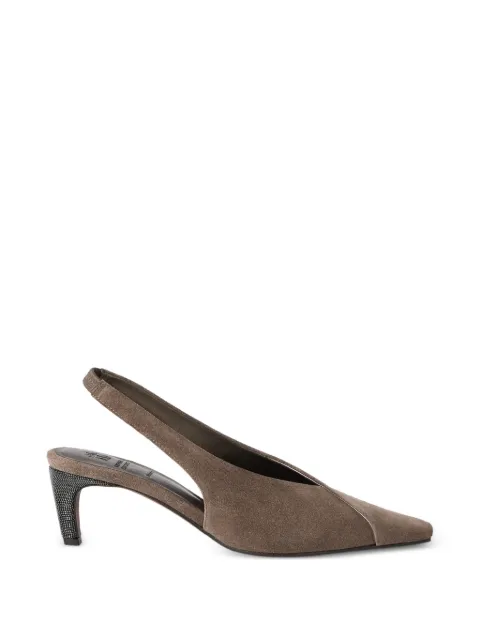 Brunello Cucinelli suede City slingbacks with precious heels Brown MZSFC3368C8769