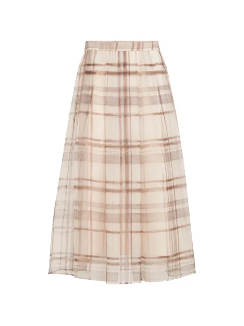 Brunello Cucinelli silk organza pleated skirt in macrocheck print Neutrals MP199G4096C015