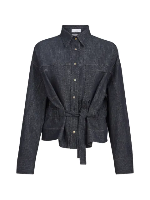 Brunello Cucinelli cotton denim-effect twill cropped shirt Blue MP125M1E06C001