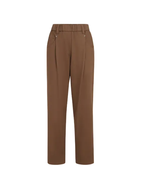 Brunello Cucinelli stretch cotton cover baggy pull-on trousers with shiny bartack Brown MA126P8417C9812