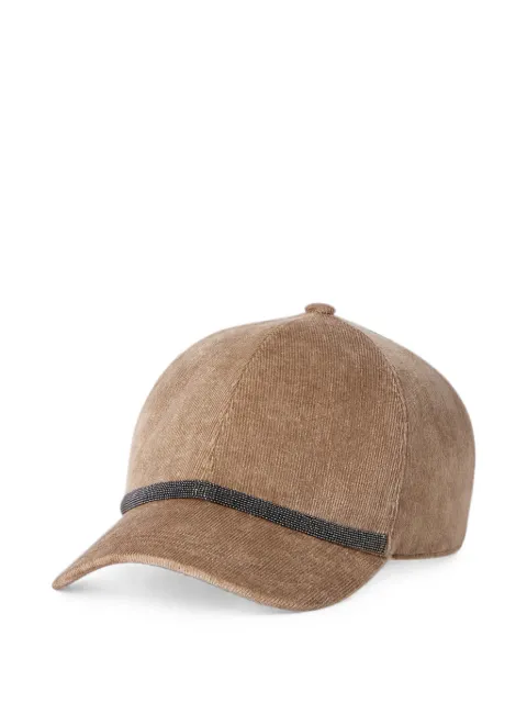 Brunello Cucinelli fluid corduroy baseball cap with shiny band Neutrals MCAP90228C3368